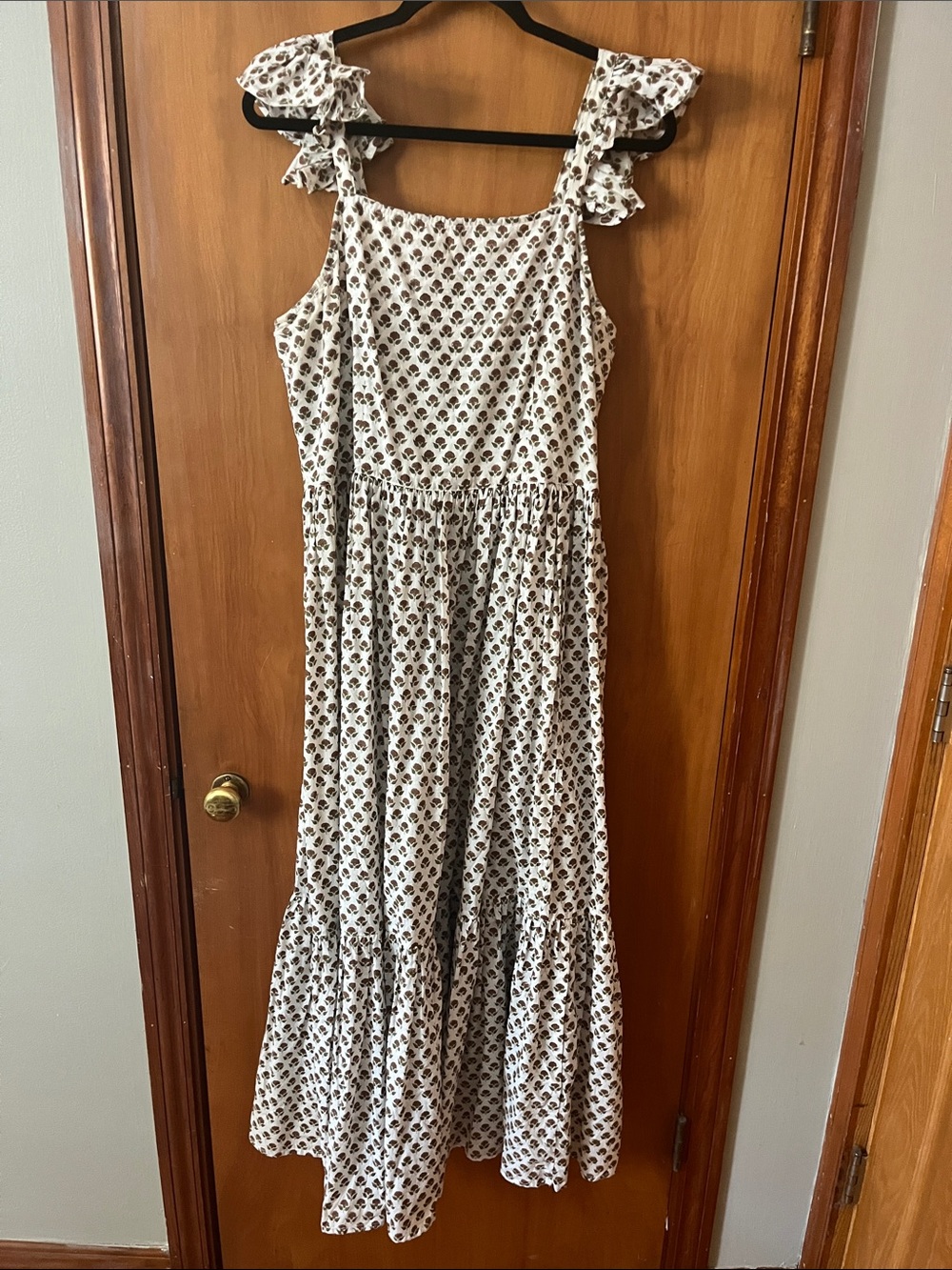 Daughters of India White Floral Ruffle Strap Maxi Dress